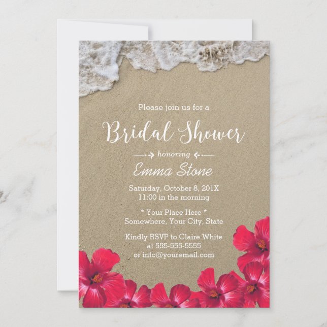 Bridal Shower Hawaiian Beach Waves Hibiscus Floral Invitation (Front)