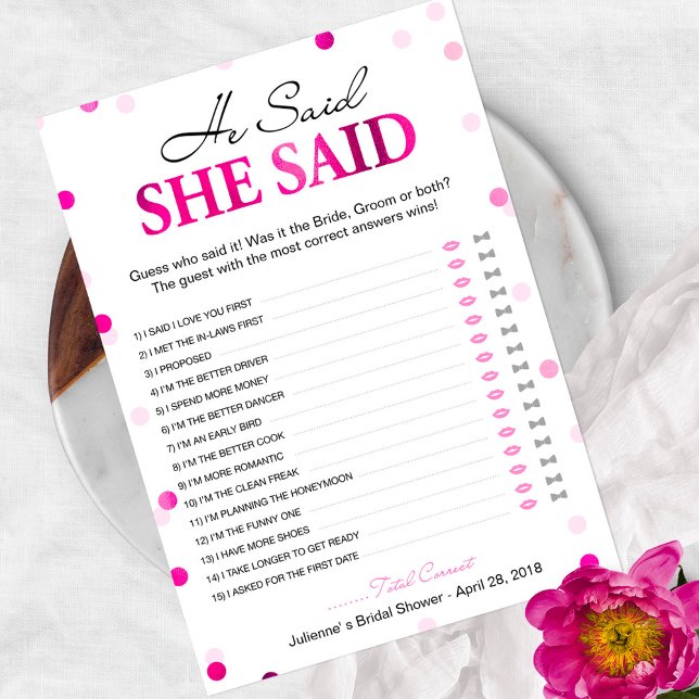 Bridal Shower He Said She Said | Magenta Confetti (Creator Uploaded)