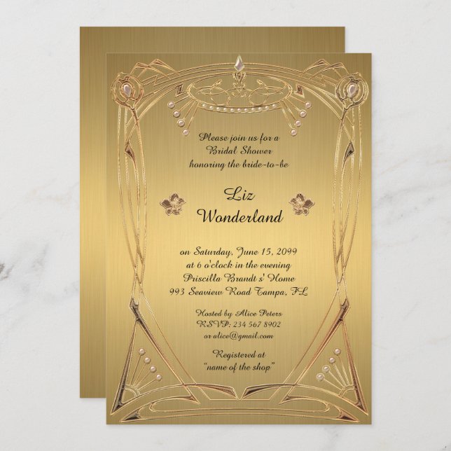 Bridal Shower Honouring, great Gatsby, GOLD Invitation (Front/Back)
