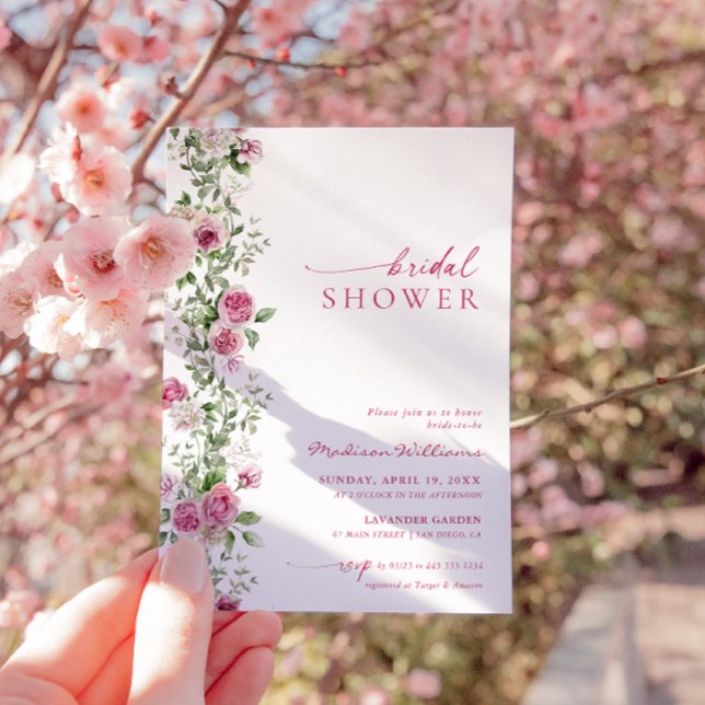 Bridal Shower Hot Pink Botanical Floral  Invitation (Creator Uploaded)