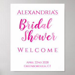 Bridal Shower Hot Pink Modern Party Welcome Poster