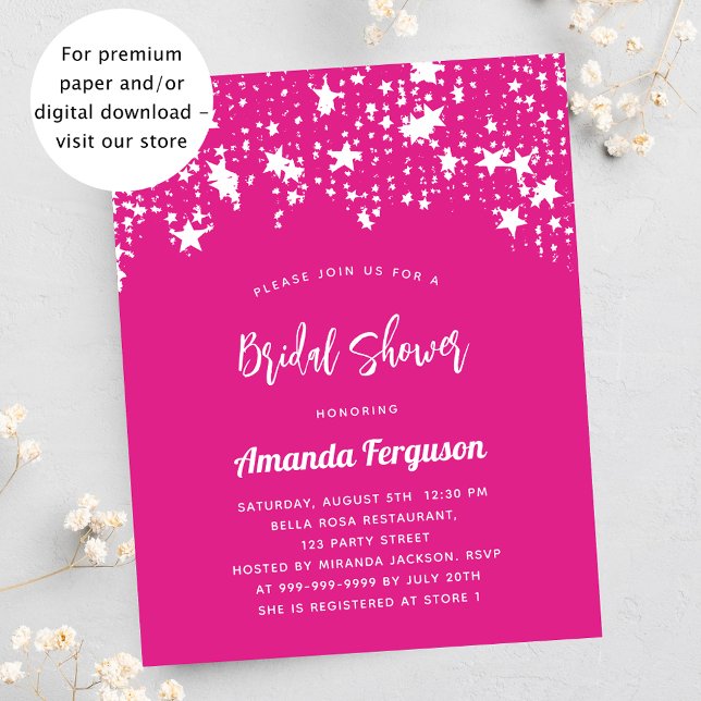 Bridal Shower hot pink stars budget invitation (Creator Uploaded)