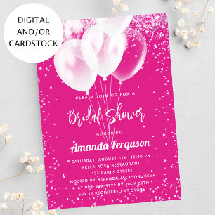 Bridal Shower hot pink white balloons Invitation