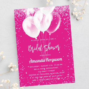 Bridal Shower hot pink white balloons Invitation Postcard
