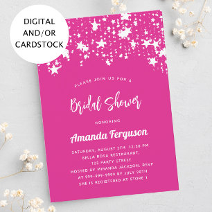 Bridal Shower hot pink white stars Invitation