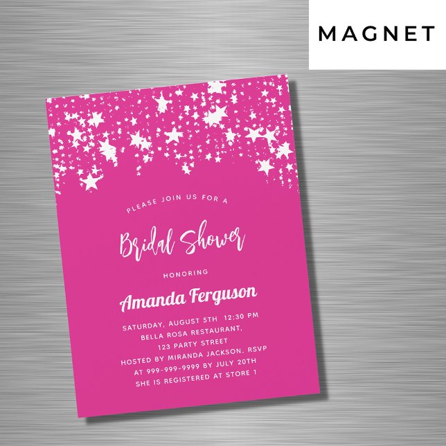 Bridal Shower hot pink white stars luxury Magnetic Invitation (Creator Uploaded)
