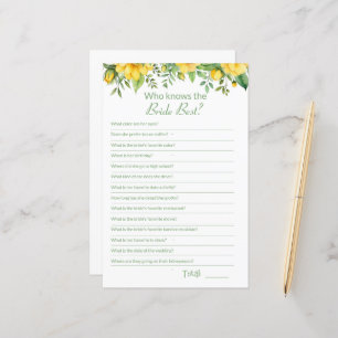 Bridal Shower How well do you know Game Card