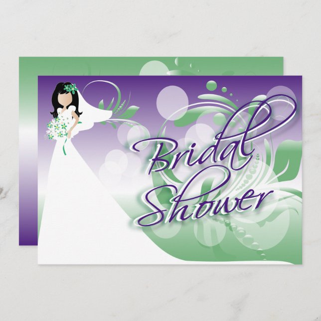 Bridal Shower in a Pretty Green, Purple And White Invitation (Front/Back)