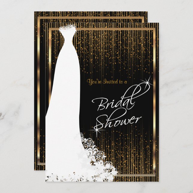Bridal Shower in Black & Gold Invitation (Front/Back)