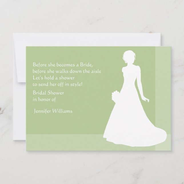Bridal Shower in Green with Bride Silhouette Invitation (Front)