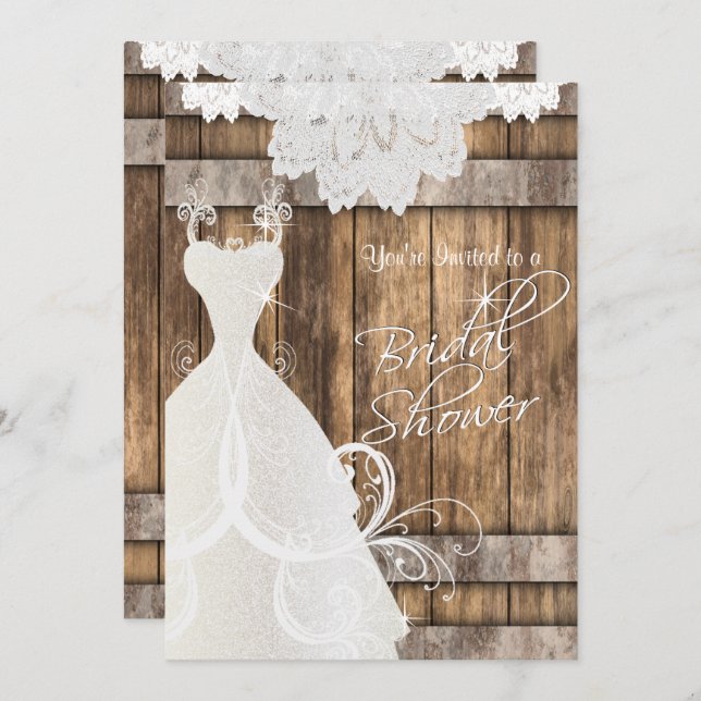 Bridal  👰 Shower in Rustic Wood and Lace  💕 Invitation (Front/Back)