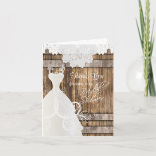 Bridal Shower in Rustic Wood and Lace Thank You Card