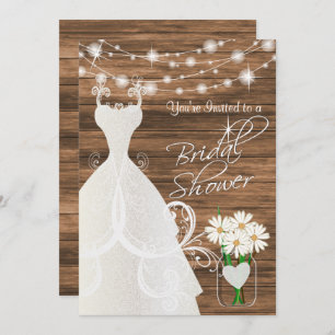 Bridal Shower in Rustic Wood Stringlights Invitation