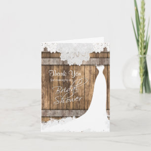 Bridal Shower in Rustic Wood & Vintage Lace Thank You Card