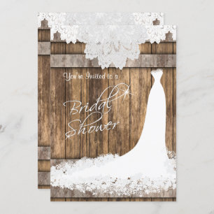 Bridal 👰  Shower in Rustic Wood & White Lace Invitation