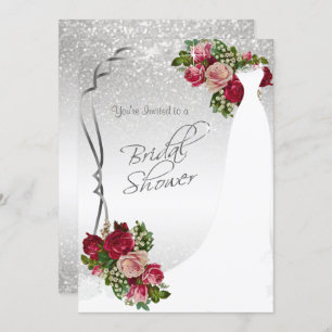 Bridal Shower in White and Silver Glitter Invitation