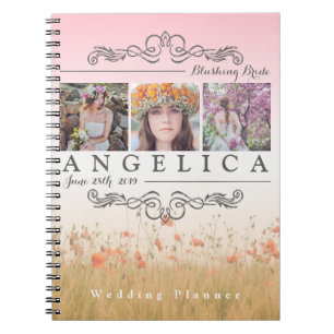 Bridal Shower Instagram Wedding Ombre Photo Grid Spiral Notebook
