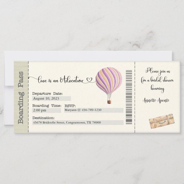 Bridal Shower Invitation, Air Balloon Invitation (Front)