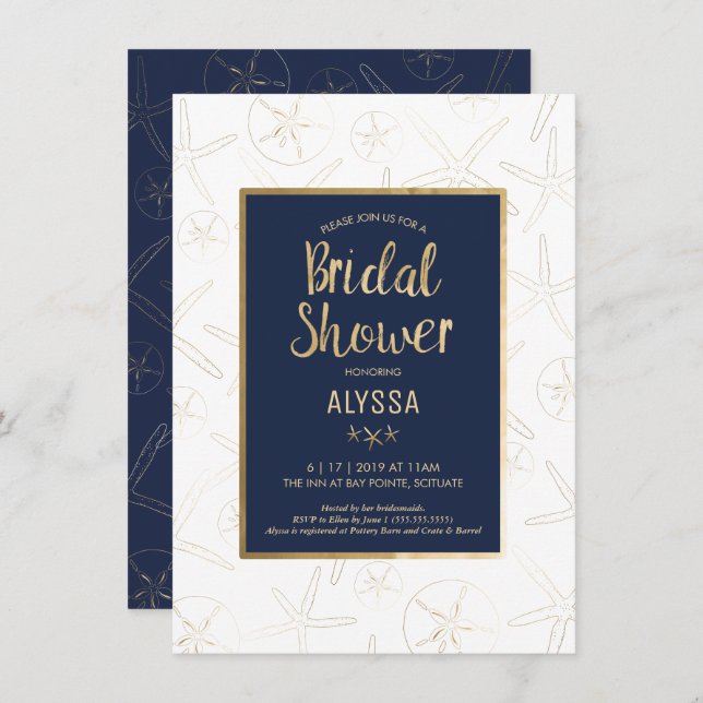 Bridal Shower Invitation - Beach, Nautical (Front/Back)