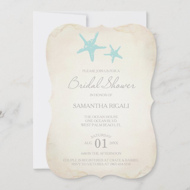 BRIDAL SHOWER Invitation - Beach Starfish (Front)