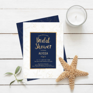 Bridal Shower Invitation, Beachy, Gold Starfish Invitation