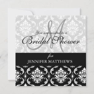 Bridal Shower Invitation Black Damask Monogram