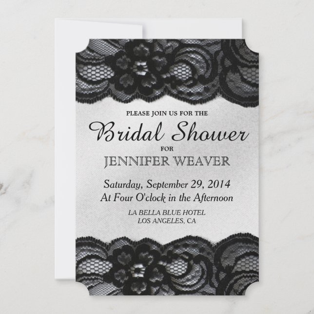 Bridal Shower Invitation Black Lace and Satin (Front)