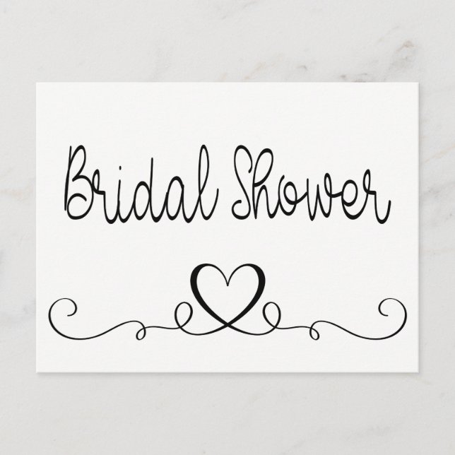 Bridal Shower Invitation Black White Hearts Love Postcard (Front)