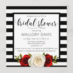Bridal Shower Invitation Black White Stripes Rose