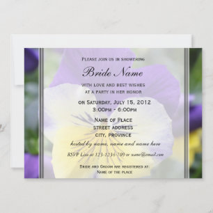 Bridal shower invitation, blue pansy flower invitation