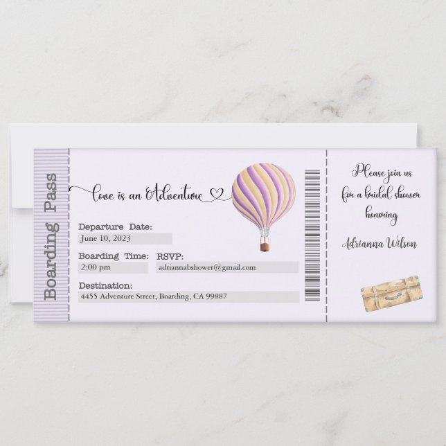 Bridal Shower Invitation, Boarding Pass Invite (Front)