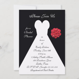 Bridal Shower Invitation - Bridal Gown Red Roses