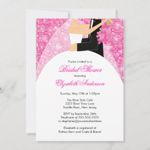 Bridal Shower Invitation Bride Groom Pink Sparkly