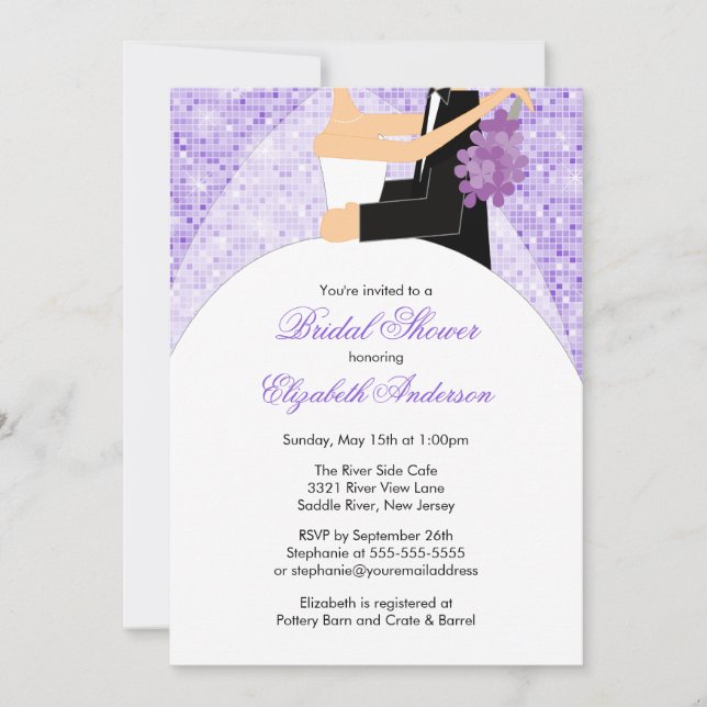 Bridal Shower Invitation Bride Groom Purple Bling (Front)