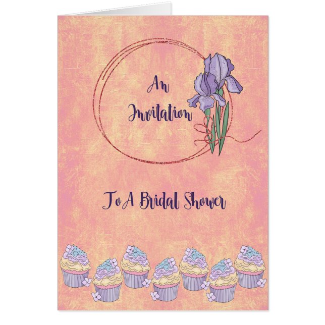 Bridal Shower Invitation Card, Gold with Iris (Front)