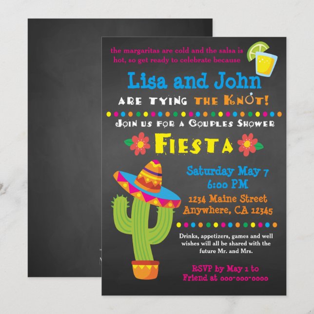 Bridal Shower Invitation- Couples, Fiesta Invitation (Front/Back)