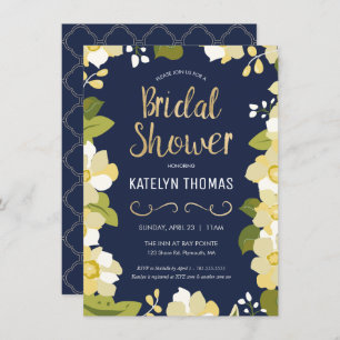 Bridal Shower Invitation, Customise Floral w/ Gold Invitation