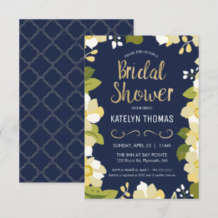 Bridal Shower Invitation, Customise Floral w/ Gold Invitation