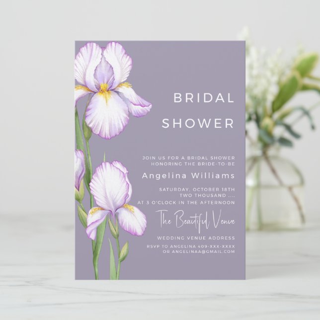 Bridal Shower Invitation "Delicate irises" (Standing Front)