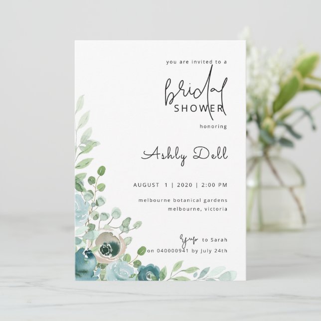 Bridal Shower Invitation Dusty Blue (Standing Front)