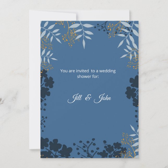 Bridal Shower Invitation Elegant Botanical Blue  (Front)