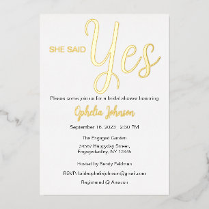 Bridal Shower Invitation, Foil Invitation, Yes