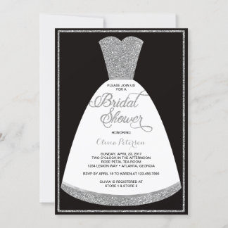 Bridal Shower Invitation, Gown, Faux Glitter Invitation