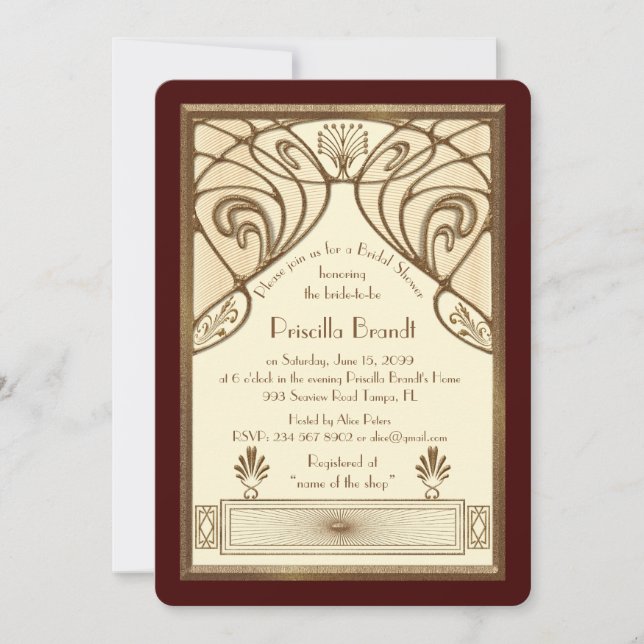 Bridal Shower invitation,great Gatsby ivory red Invitation (Front)