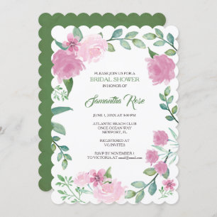 BRIDAL SHOWER INVITATION, Greenery Pink Roses Invitation
