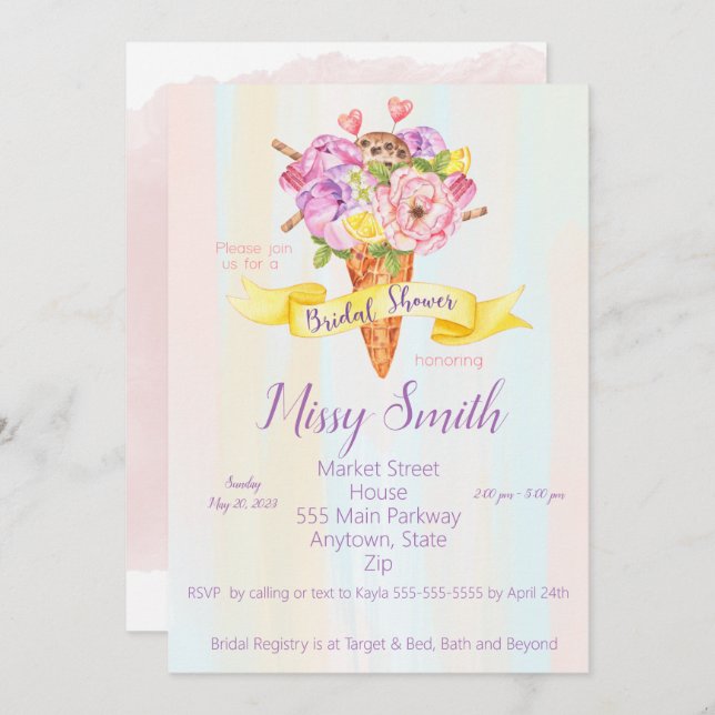 Bridal Shower invitation, Ice Cream Theme Invitation (Front/Back)