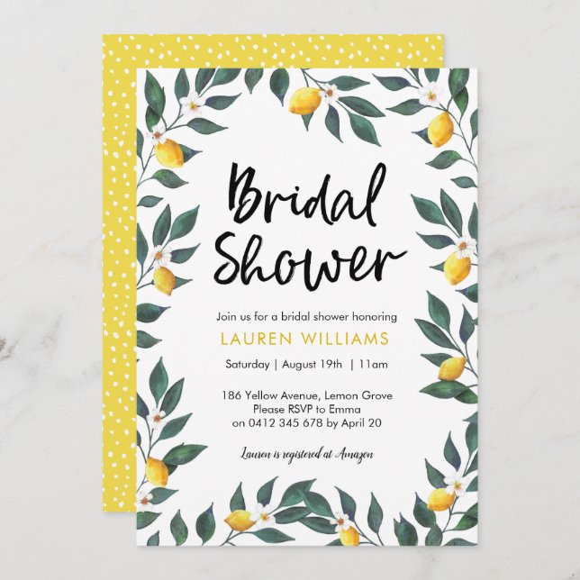Bridal Shower invitation Lemon tree leaves (Front/Back)