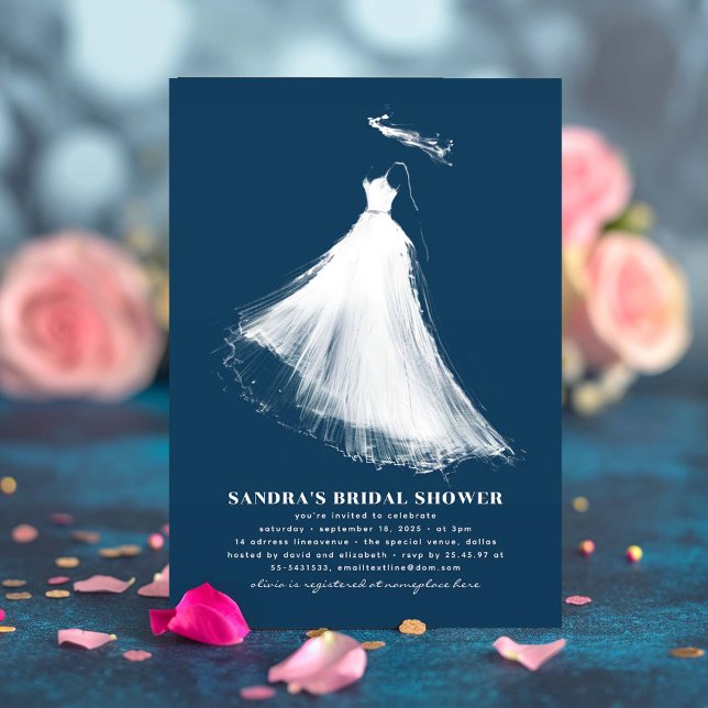 Bridal Shower Invitation Navy Blue Modern Ethereal (Navy Blue Bridal Shower Invitation)