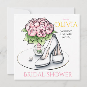 Bridal Shower Invitation - Peonies & Bridal Shoes