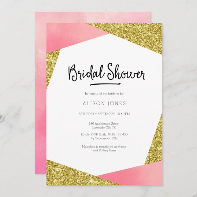 Bridal Shower Invitation | Pink & glitter (Front/Back)